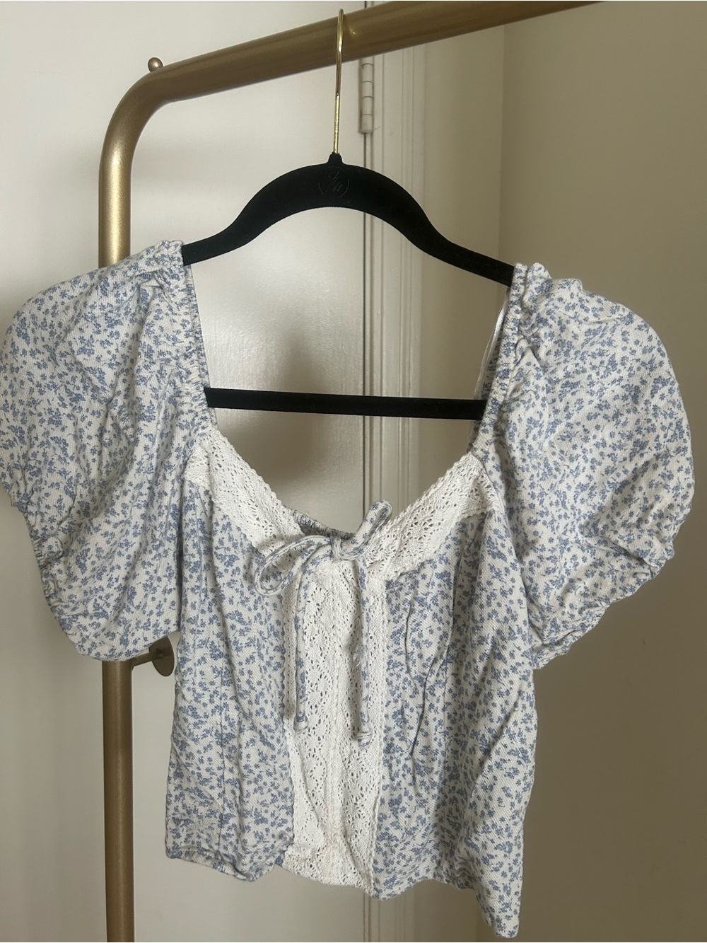 Sienna Sky Cottagecore Milkmaid Floral Puff Sleeve Crop Top Lace Trim L